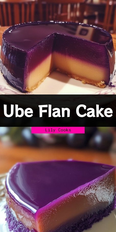 Ube Leche Flan Cake: A Fusion of Filipino Delights Discover the perfect blend of creamy flan and fluffy ube cake with this Ube Leche Flan Cake recipe. Ideal for any celebration, this traditional Filipino dessert is sure to impress and satisfy your sweet cravings. ..... Filipino Fusion Recipes, Ube Flan Cake Recipe, Ube Leche Flan Cake, Leche Flan Cake Recipe, Ube Flan, Leche Flan Cake, Flan Cake Recipe, Leche Flan Recipe, Ube Dessert Recipe