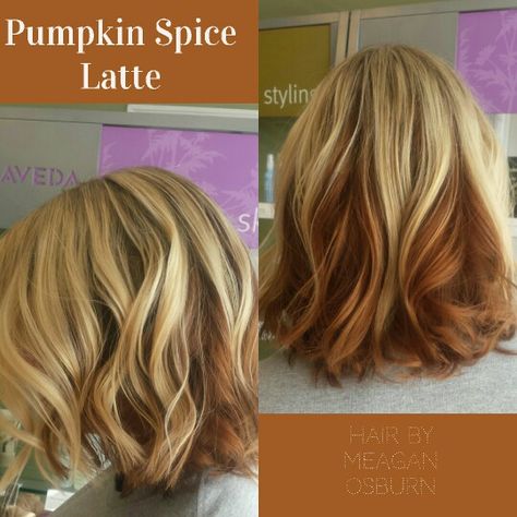 Pumpkin Spice Latte hair. #psl #fall #lob  Insta: @meagan.o.hair Pumpkin Spice Blonde Hair, Pumpkin Spice Hair, Hair Crimper, Fall Blonde Hair, Grow Long Hair, Happy Hair, Hair Creations, Light Hair, Hair Skin