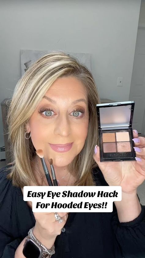 Jamie O'Donnell | Easy Eye Shadow Hack For Hooded Eyes!! Say A29 for info!! • • • #hoodedeyes #mature #over40 #over50 #hoodedeyesmakeup #makeuptrends… | Instagram How To Do A Smoky Eye For Hooded Eyes, Grey Hair Makeup Looks Over 50, Sagging Eyelids Makeup, Makeup Tips For Older Women Over 50 Eyes, Eye Makeup For Droopy Eyelids, How To Put Eyeshadow On Hooded Eyes, Easy Makeup Over 40, Natural Eye Makeup For Hooded Eyes, Wedding Makeup Over 50