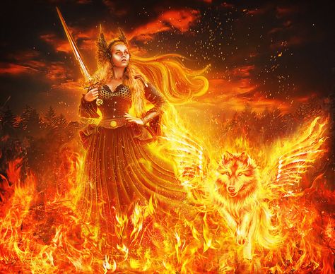 Supernatural Creatures, Fire Goddess, Asoiaf Art, Celtic Mythology, Ange Demon, Witch Art, Fantasy Warrior, Iron Wall Art, Gods And Goddesses