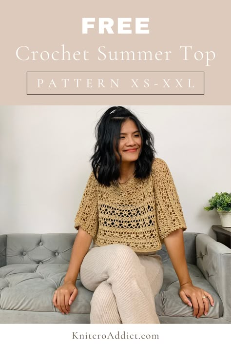 Top A Crochet, Diy Crochet Top, Crochet Cardigan Pattern Free, Crochet Aesthetic, Crochet Sweater Pattern Free, Crochet T Shirts, Crochet Ladies Tops, Crochet Tops Free Patterns, Crochet Summer Tops