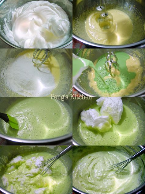 Peng's Kitchen: Pandan Magic Custard Cake Kue Soes, Pandan Custard, Asian Pastry, Asian Cakes, Pandan Chiffon Cake, Nyonya Food, Magic Custard Cake, Custard Cake Recipes, Malaysian Dessert