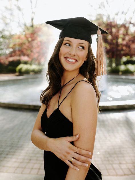 Graduation Picture Make Up Look, Nursing Graduation Headshots, Grad Hair With Cap, Senior Graduation Portraits, Graduation Pictures No Cap And Gown, Single Graduation Poses, Graduation Picture Poses Photoshoot, Photo Poses Graduation, Sitting Graduation Pictures