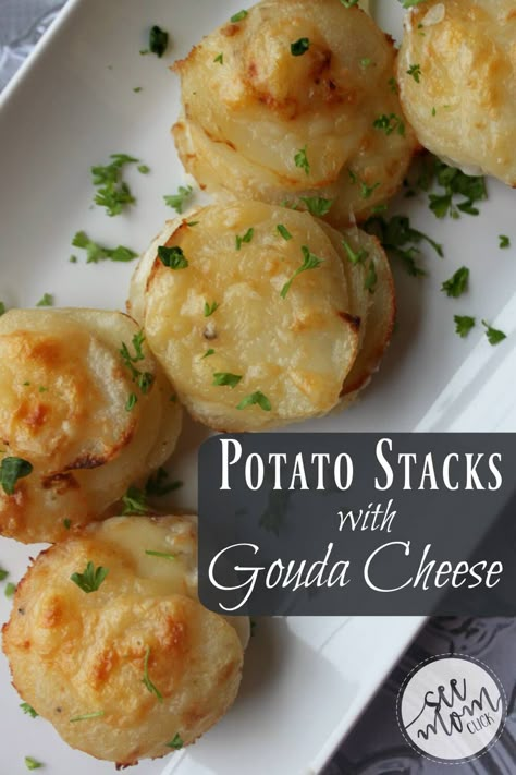 Gouda Recipes, Gouda Cheese Recipes, Gouda Recipe, Sweet Potato Stacks, Parmesan Potato Stacks, Simply Potatoes, Potato Stacks, Yummy Veggies, Beet And Goat Cheese