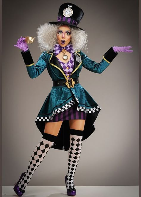 Gothic Mad Hatter, Mad Hatter Costume Female, Mad Hatter Dress, Female Mad Hatter, Halloween Mad Hatter, Jester Puppet, Mad Hatter Girl, Alice In Wonderland Fancy Dress, Mad Hatter Outfit