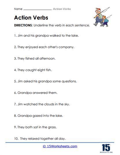 Ace Parts of Speech with Find the Verbs in Sentences Worksheet: Interactive Language Resource Action Verbs Worksheet, Sentences Worksheet, Verbs Worksheet, Verb Practice, 10 Sentences, Design Learning, Verb Worksheets, Grammar Skills, Action Verbs