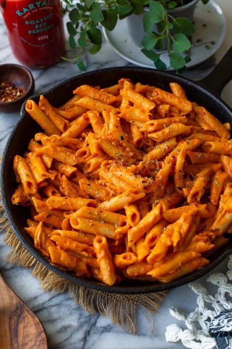 Gluten Free Vegan Pasta, Roasted Red Pepper Pasta Sauce, Red Pepper Pasta Sauce, Grain Free Pasta, Pepper Sauce Recipe, Roasted Red Pepper Pasta, Red Pepper Pasta, Red Sauce Pasta, Pepper Pasta