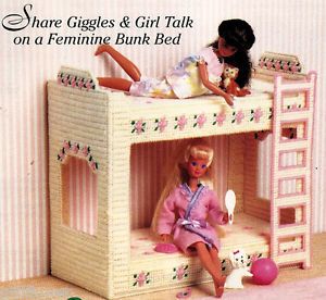 Slumber Party Barbie, Doll Bunk Beds, Barbie Print, Doll Furniture Patterns, Patterns For Fashion, Plastic Canvas Books, Cool Bunk Beds, Plastic Canvas Pattern, Diy Barbie Furniture