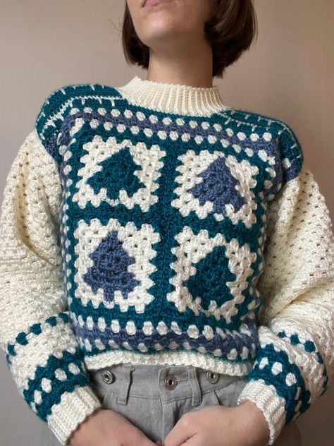 Christmas Granny Square Crochet Sweater PDF Pattern english, Snowed in Pullover Crochet Sweater Pattern, Christmas Crochet Jumper Pattern - Etsy Christmas Granny Square Crochet, Square Crochet Sweater, Granny Square Crochet Sweater, Christmas Granny Square, Crochet Jumper Pattern, Modern Crochet Patterns Free, Pullover Crochet, Square Sweater, Sweater Designs