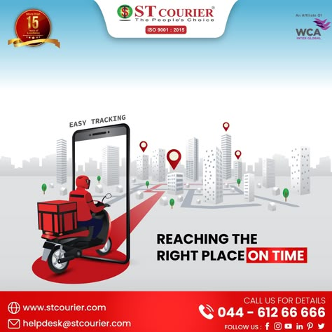 Monitored in an easy way while moving your belongings by our ST Courier with the given relevant time.. For more details, call us at 044 61266666 view us at www.stcourier.com #STCourier #ST #courier #delivery #logistics #courierservice #shipping #cargo #deliveryservice #fastcourier #stcourier #stcourierservices #speedcourier #logiostics #parcel #doortodoor #parceldelivery #samedaydelivery #courierservices #shippingservices #service Courier Service Creative Ads, Creative Job Ads, Logistics Creative Ads, Logistics Design, Shop Banner Design, Magazine Design Cover, International Courier Services, Graphic Design Posters Layout, Delivery Food