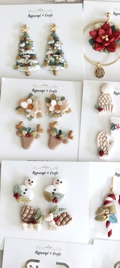 Winter Polymer Clay Ideas, Polyclay Earrings Christmas, Polymer Clay Crafts Christmas, Polymer Clay Christmas Decorations, Holiday Clay Earrings, Winter Clay Earrings, Christmas Ornament Clay Earrings, Christmas Polymer Clay Ideas, Winter Polymer Clay Earrings