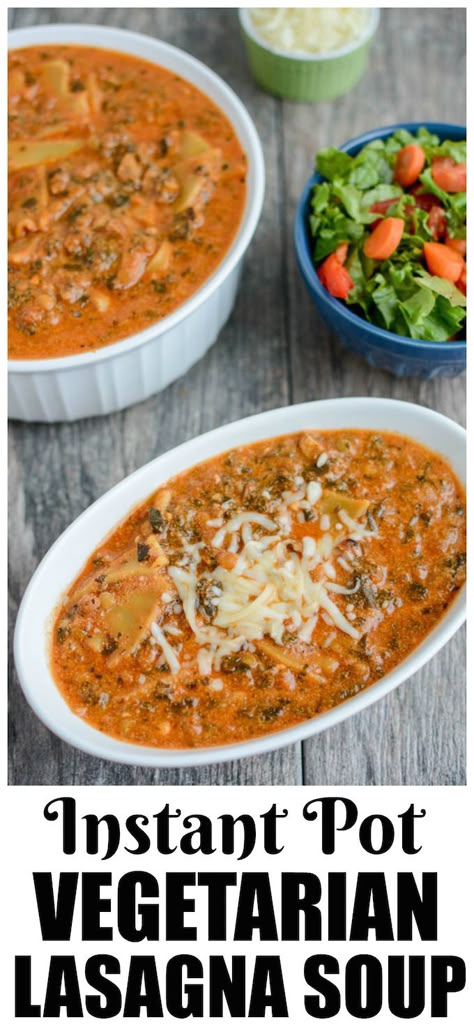 This Instant Pot Vegetarian Lasagna Soup is a quick and easy comfort food dinner that's ready in under 30 min or less. Lunch Lasagna, Instant Lasagna, Vegetarian Lasagna Soup, Soup Lasagna, Quick And Easy Comfort Food, Instant Pot Vegetarian, Easy Comfort Food Dinners, Soup Vegetarian, Recipe Crockpot