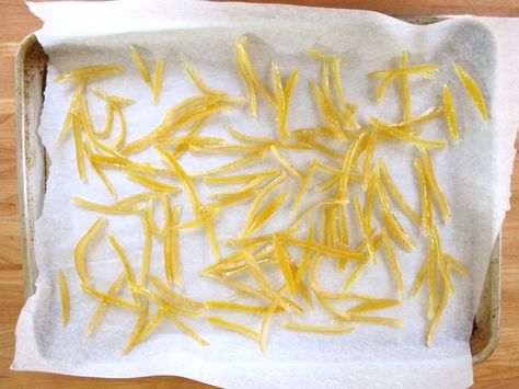 How to Candy Lemon Peels 11 Lemon Peel Recipes, Sugared Lemon Peel, Lemon Peels, Candied Lemon Peel, Easy Candy Recipes, Baking 101, Old Fashioned Candy, Candied Lemons, Candied Ginger