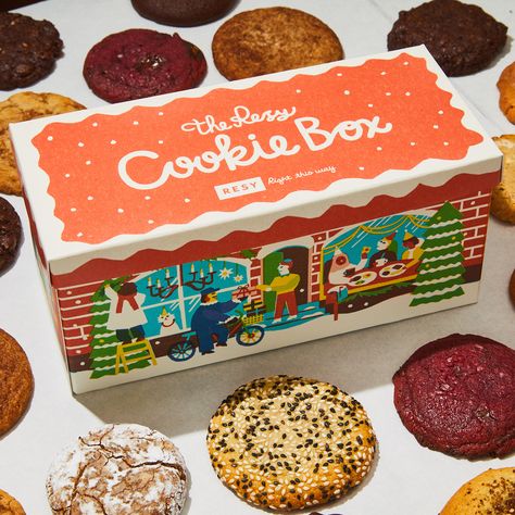 The Resy Cookie Box 2022 on Behance Holiday Packaging Design, Dessert Packaging Design, Food Delivery Packaging, Christmas Cookies Packaging, Christmas Cookie Box, Cookies Branding, Illustration Packaging, Christmas Cookies Gift, Cookie Gift Box