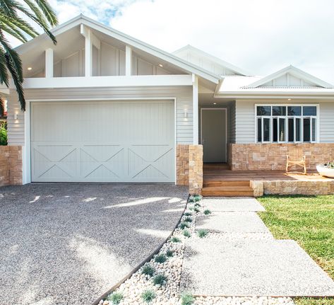 Kyal and Kara on Instagram: “Landscaping Tip || ‘Festuca Beyond Blue’ is a versatile grass that can tolerate dry conditions and heat 👊🏼 Great next to driveways or…” House Front Facade, Kyal And Kara, Coastal Exterior, Trendy House, Weatherboard House, Front Facade, Hamptons House, Paint Colour, House Goals