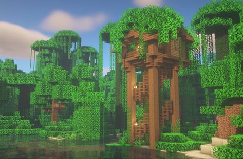 Minecraft Jungle Village Ideas, Birch Forest House Minecraft, Jungle Biome Houses Minecraft, Jungle Build Minecraft, Things To Build In Minecraft Jungle, Minecraft Treehouses Jungle, Jungle Base Minecraft, Jungle Wood House Minecraft, Jungle Tree House Minecraft