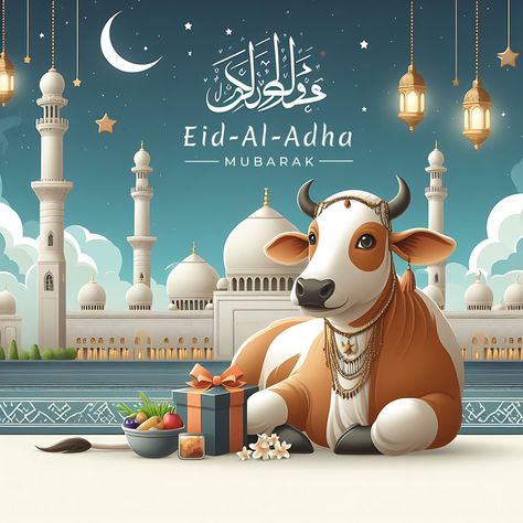 Images Of Eid Ul Adha Mubarak, Eid Cow, Eid Al Adha Poster, Eid Ul Adha Social Media Post, Eid Ul Adha Mubarak Poster Design, Eid Al Adha Greetings, Eid Ul Azha, Happy Eid Al Adha, Idul Adha