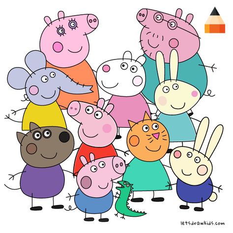 Peppa Pig | Drawing Lego Peppa Pig | George Pig | Mummy Pig | Daddy Pig Pepper Pig Drawing, Peppa Pig Drawing Easy, Pepa Pig Drawing, Pegga Pig, Pig Drawing Easy, Peppa Pig Painting, Peppa Pig Characters, Peppa Pig Drawing, Draw Everyday