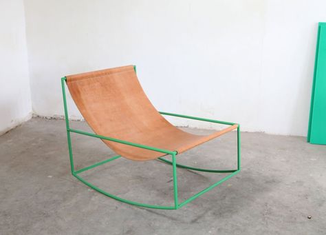 A furniture project by Fien Muller and Hannes Van Severen. For valerie_objects. Green Rocking Chair, Red Rocking Chair, Valerie Objects, Muller Van Severen, Chaise Metal, Cafe Chairs, Diy Chair, Green Chair, Armchair Design