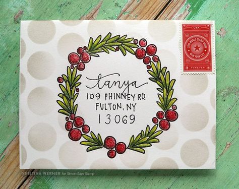 Monthly Mail Art with Kristina Werner - Simon Says Stamp Blog Christmas Envelope Art, Drawing Dreams, Art Envelopes, Kristina Werner, Snail Mail Envelopes, Hand Lettering Envelopes, Snail Mail Art, Christmas Card Envelopes, Fancy Envelopes