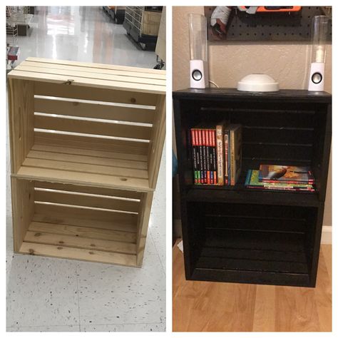 Michaels crates turned into an awesome nightstand! All for under 25 dollars! #DIY #Nightstand Michaels Crates, Apartment Diys, Diy Nightstand, Girly Shoes, Bookcase, Craft Ideas, Shelves, Apartment, Turn Ons