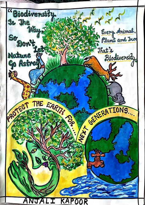 Biodiversity Save Biodiversity Poster, Biodiversity Poster, Environmental Art Projects, Poster Drawing Ideas, Save Earth Drawing, World Wetlands Day, Earth Day Drawing, Earth Day Posters, Planet Drawing