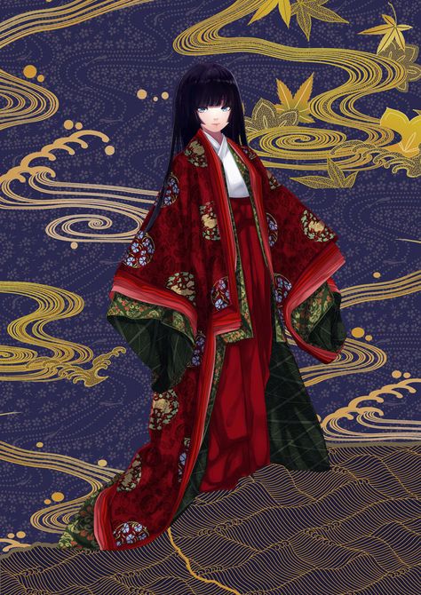 Kouchigi by Hachiretsu Chinese Princess Dress, Pretty Kimonos, Tamamo No Mae, Japanese Costume, Kimono Japan, Anime Kimono, Japanese Artwork, Period Outfit, The Empress