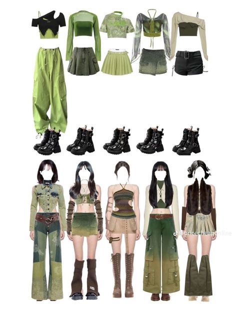 Green Kpop Concert Outfit, Green Stage Outfit, Ootd Konser Kpop, Nct Concert Outfit Ideas, Purple Illusion, Cover Outfits, Concert Ootd, Nct Concert, Zombie Clothes