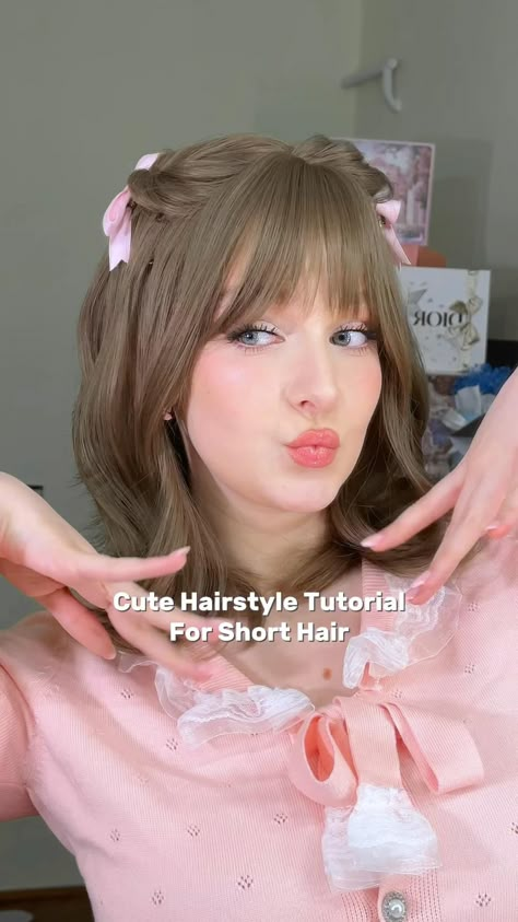 #cutehairstyle #hairstyles #hairstylesforshorthair Cute Hairstyle Tutorial, Peinados Cute, Pretty Short Hair, Valentines Hairstyles, Cool Hair Designs, Girly Hairstyles, Valentine Hair, Bow Hairstyle, Hairstyles For Layered Hair