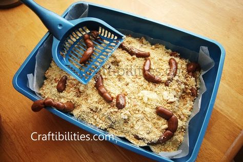 LITTER BOX CAKE - GROSS Halloween / April Fool's Day PARTY FOOD idea - Cat Turds - Tutorial Red Neck Party Ideas Food, Hillbilly Food Ideas, Bad Taste Outfit Party, Trailer Trash Party Food, Red Neck Party Ideas, Cat Litter Cake, Camping Potluck, Bad Taste Party, Litter Box Cake