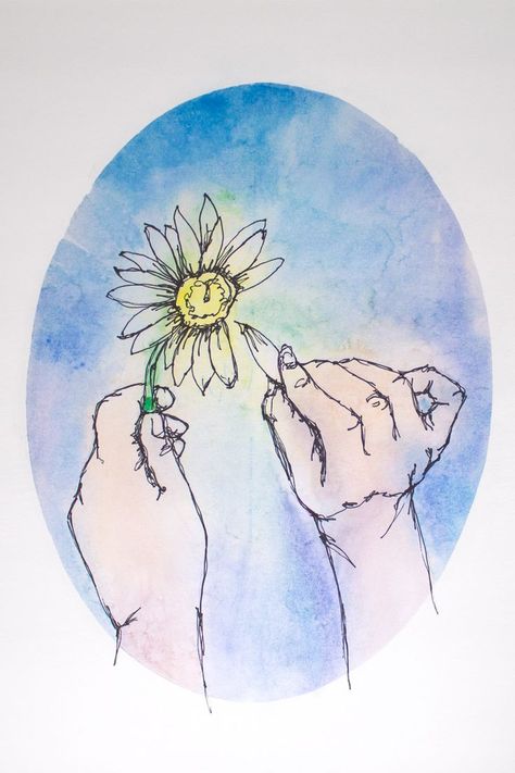 Find out if they love you, or love you not, by plucking the petals of a daisy. This original illustration was created with watercolor and ink on Readi-Board. Perfect for finding out who is your valentine! Daisy Petals, Original Illustration, Watercolor And Ink, Daisy, Love You