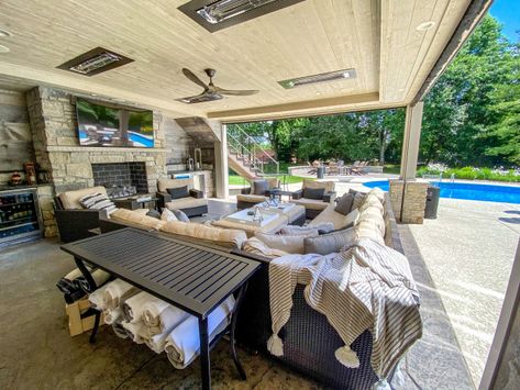 Pool Side Deck, Under-Deck Living Space and Firepit Patio - Deck - St Louis - by Heartlands Building Company | Houzz Outdoor Living Space Under Raised House, Under Deck Lounge Area, Under Deck Living Space, Underdecking Ideas, Underdeck Patio Ideas, Walk Out Basement Patio Under Deck, Patio Under Deck Ideas, Deck With Patio Underneath, Underdeck Ideas