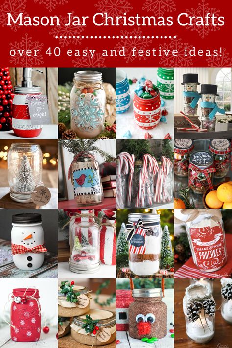 Get over 40 ideas for mason jar Christmas crafts - perfect for holiday decorating or gifting! These are inexpensive and easy for beginners. Jar Christmas Crafts, Jar Decoration Ideas, Christmas Jar Gifts, Jar Decoration, Mason Jar Christmas Crafts, Christmas Mason Jars Diy, Mason Jar Luminaries, Mason Jar Christmas, Mason Jar Christmas Gifts