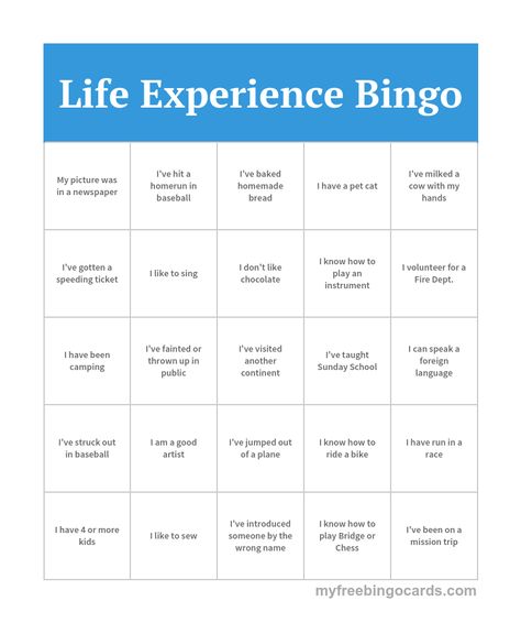 Life Experience Bingo People Bingo, Custom Bingo Cards, Bingo Card Generator, Summer Bingo, Free Printable Bingo Cards, Free Bingo Cards, Printable Bingo Cards, Church Games, Bingo Template