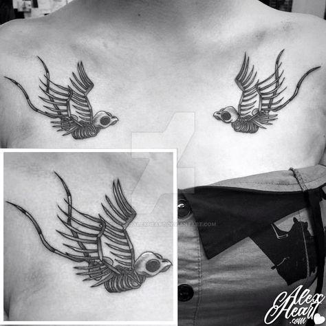 Bird Skeleton Tattoo, Swallow Tattoo Design, Bird Skeleton, Back Tats, Skeleton Tattoo, Skeleton Drawings, Swallow Tattoo, Scary Tattoos, Skeleton Tattoos