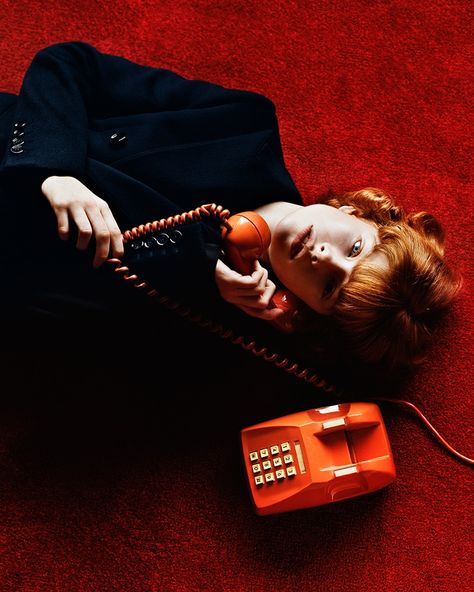 Orange Telephone, Retro Photoshoot, Alasdair Mclellan, Vintage Photoshoot, Retro Photography, Retro Phone, Studio Photoshoot, Poses References, Cool Poses