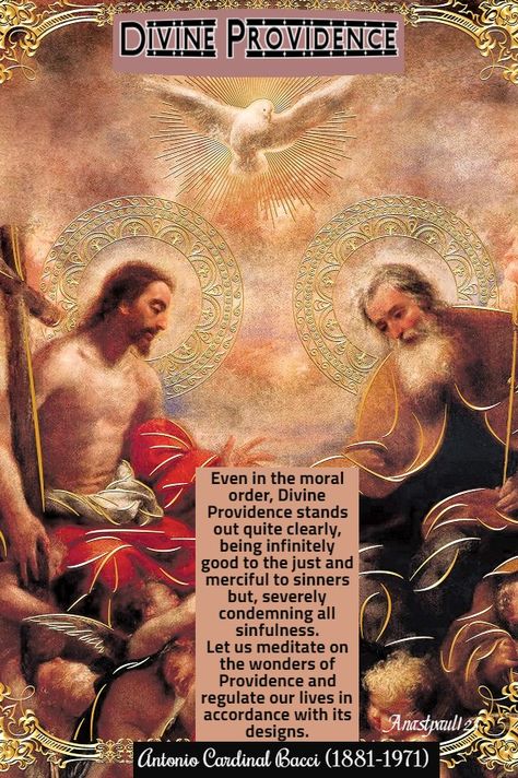 Even in the moral order, Divine Providence stands out quite clearly, being infinitely good to the just and merciful to sinners but, severely condemning all sinfulness. Let us meditate on the wonders of Providence and regulate our lives in accordance with its designs.” Antonio Cardinal Bacci Rosary Quotes, Poverty Quotes, Sacrifice Quotes, Prayers Of The Saints, God's Mercy, The Sinner, Grace Quotes, Divine Providence, The Transfiguration