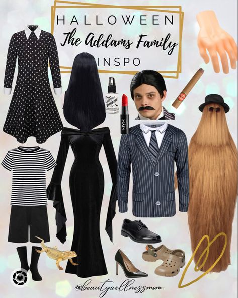 Morticia Addams Costume Plus Size, Wensday Adams Halloween, Diy Gomez Addams Costume, Thing Hand Costume Addams Family, Morticia And Wednesday Addams Costume, Wednesday And Pugsley Costume, Wednesday Addams Sewing Pattern, The Adams Family Costumes, The Addams Family Cosplay