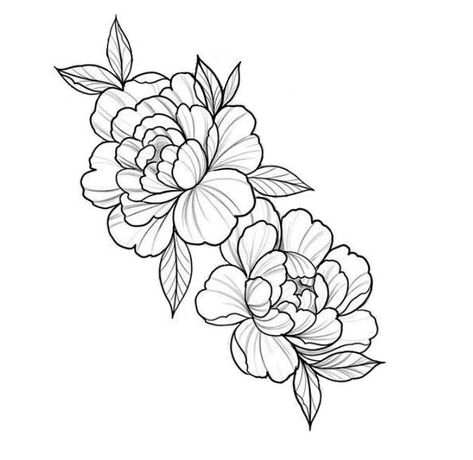 Unique Hip Tattoos, Flower Tattoo Stencils, Peony Flower Tattoos, Design Stencils, Traditional Tattoo Flowers, Tattoo Dotwork, Stencil Outline, Tattoo Minimal, Tattoo Shoulder