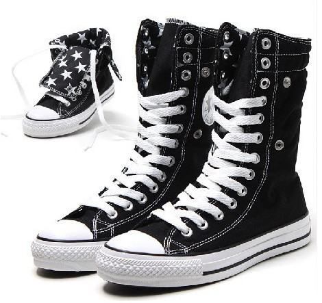 Chuck Taylor Knee High Converse | Converse Chuck Taylor All Star Knee Hi Black Knee High Converse, High Converse, Cool Converse, Dr Shoes, Basket Style, All Stars Converse, Outfits With Converse, White Converse, Vans High Top Sneaker