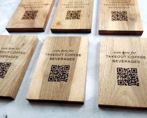 Wooden Restaurant, Qr Code Social Media, Payment Sign, Menu Cafe, Qr Code Sign, Social Media Signs, Restaurant Table, Shop Projects, Laser Art