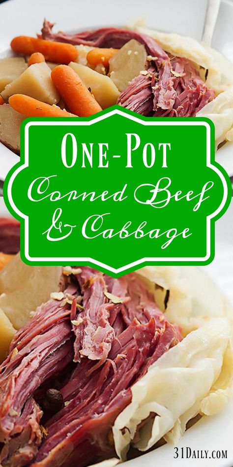 One Pot Corned Beef and Cabbage Recipe | 31Daily.com Cabbage Dinner Recipes, Corned Beef Recipes Crock Pot, Corned Beef Recipes Slow Cooker, Corned Beef And Cabbage Recipe, Beef And Cabbage Recipe, Boiled Dinner, Slow Cooker Corned Beef, Hp Sauce, Corn Beef