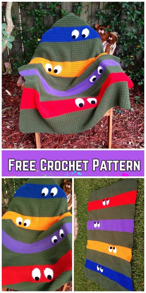 Crochet Teenage Mutant Ninja Turtle Blanket Free Crochet Pattern Crochet Blanket Boy, Turtle Blanket, Crochet Kids Blanket, Kat Haken, Crochet Baby Boy, Teenage Mutant Ninja Turtle, Manta Crochet, Haken Baby, Crochet For Boys