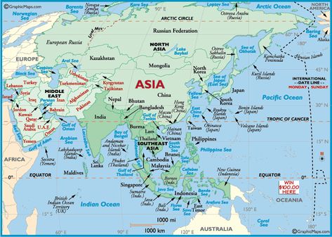 I wish I could take a month or two off from work to visit southeast asia, I'd make my way from India to Indonesia. Asian Maps, Map Of Asia, Naypyidaw, Asia Continent, Asian Continent, North Asia, Homeschool Geography, Asia Map, Maps For Kids