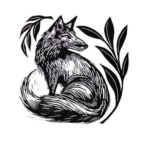 Fox Print By Cally Conway Fox Linocut, Linocut Printmaking, Lino Art, Linocut Art, White Drawing, Fox Print, Art Et Illustration, Wood Engraving, Sgraffito