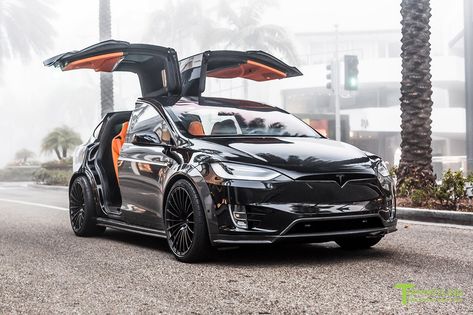 Orange And The All Black: Meet T Sportline's Widebody Tesla Model X | Carscoops Tesla Suv, Tesla Car Models, Tesla Models, Tesla Wheels, Tesla X, Tesla Roadster, Tesla Motors, Car Goals, Tesla Car