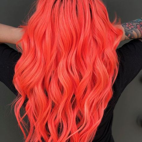 neon coral hair Hair Colors Blonde, Neon Hair Color, Peach Hair Colors, Coral Hair, Cute Hair Colors, Creative Hair Color, Peach Hair, Neon Hair, Hair Color Crazy