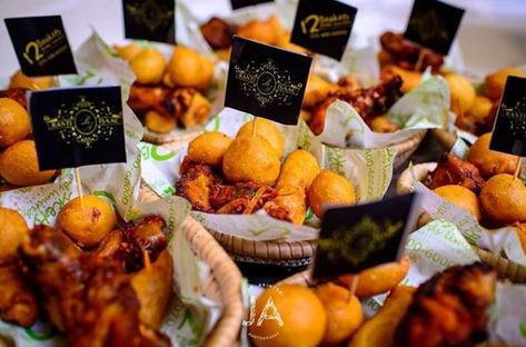 Small Chops, Mini Hot Dogs, Nigerian Traditional Wedding, Instagram Decor, Catering Display, Low Centerpieces, Caramel Desserts, African Traditional Wedding, Reception Food