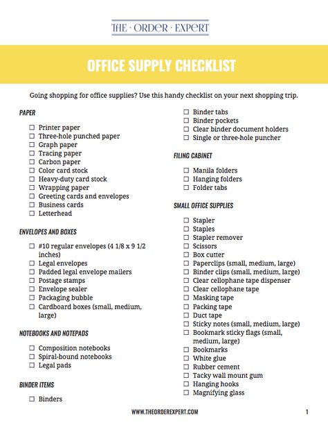 Free Resources for Our Subscribers – The Order Expert Office Equipment List, Office Supply List, Supply List Template, Office Checklist, Office Supplies Checklist, Office Supplies List, Stationery List, Inventory Organization, Small Business Office