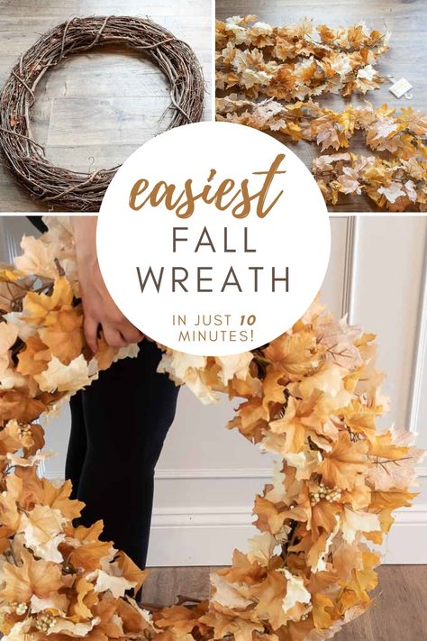 Making fall wreaths is fun and easy! This gorgeous fall wreath tutorial will match your garland and be a showstopper for your front porch! Fall Wreath 2023, Fall Front Porch Garland, Thanksgiving Front Door Decorations, Making A Fall Wreath Diy, Fall Wreath Front Door, Diy Large Fall Wreath, Fall Leaves Wreath Diy, Homemade Wreaths Diy Fall, Outdoor Fall Wreath Diy